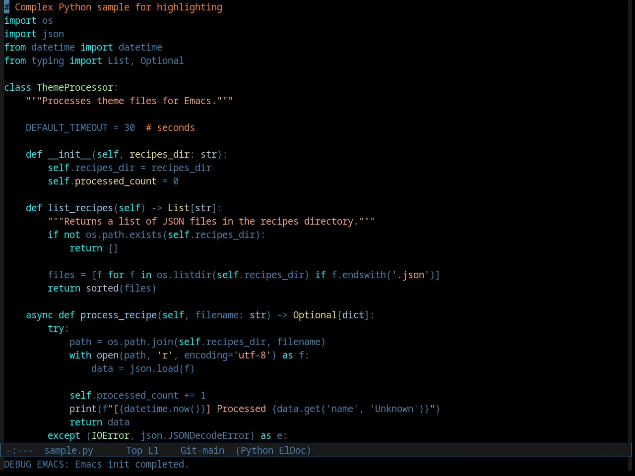 Comidia Theme in python-mode