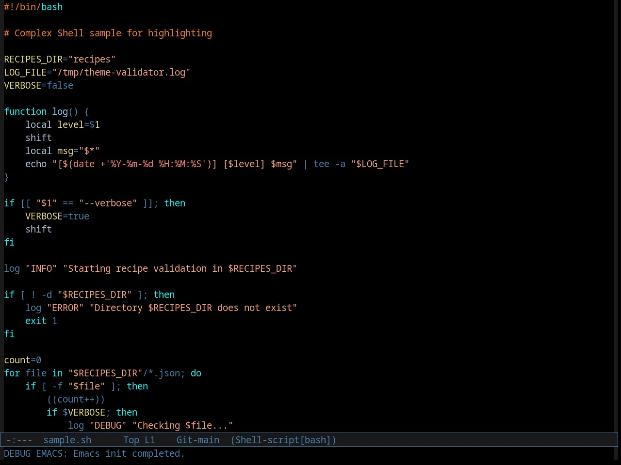 Comidia Theme in sh-mode