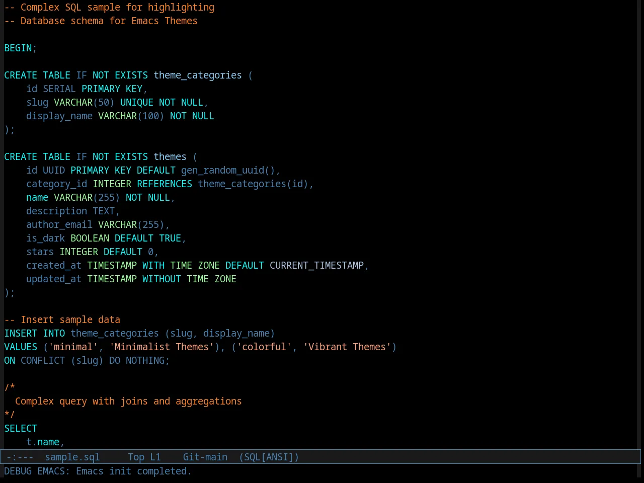 Comidia Theme in sql-mode