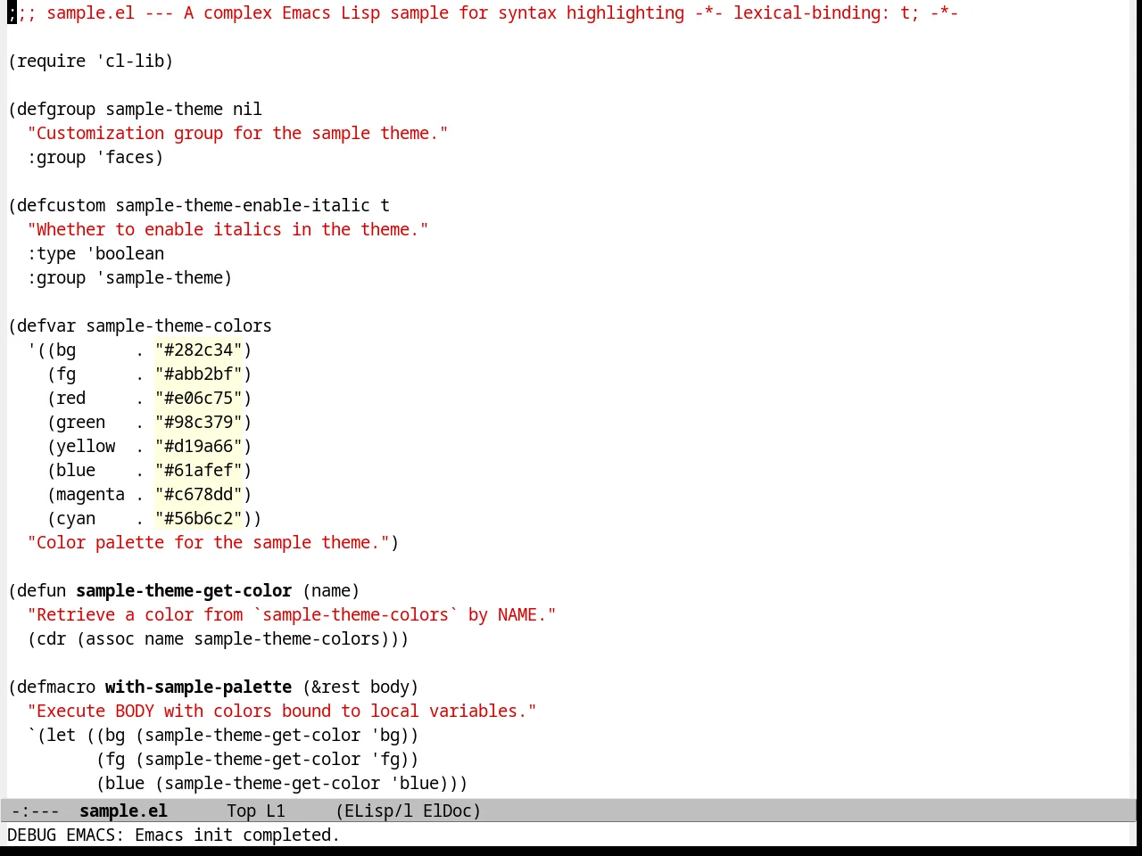 Commentary Theme in emacs-lisp-mode