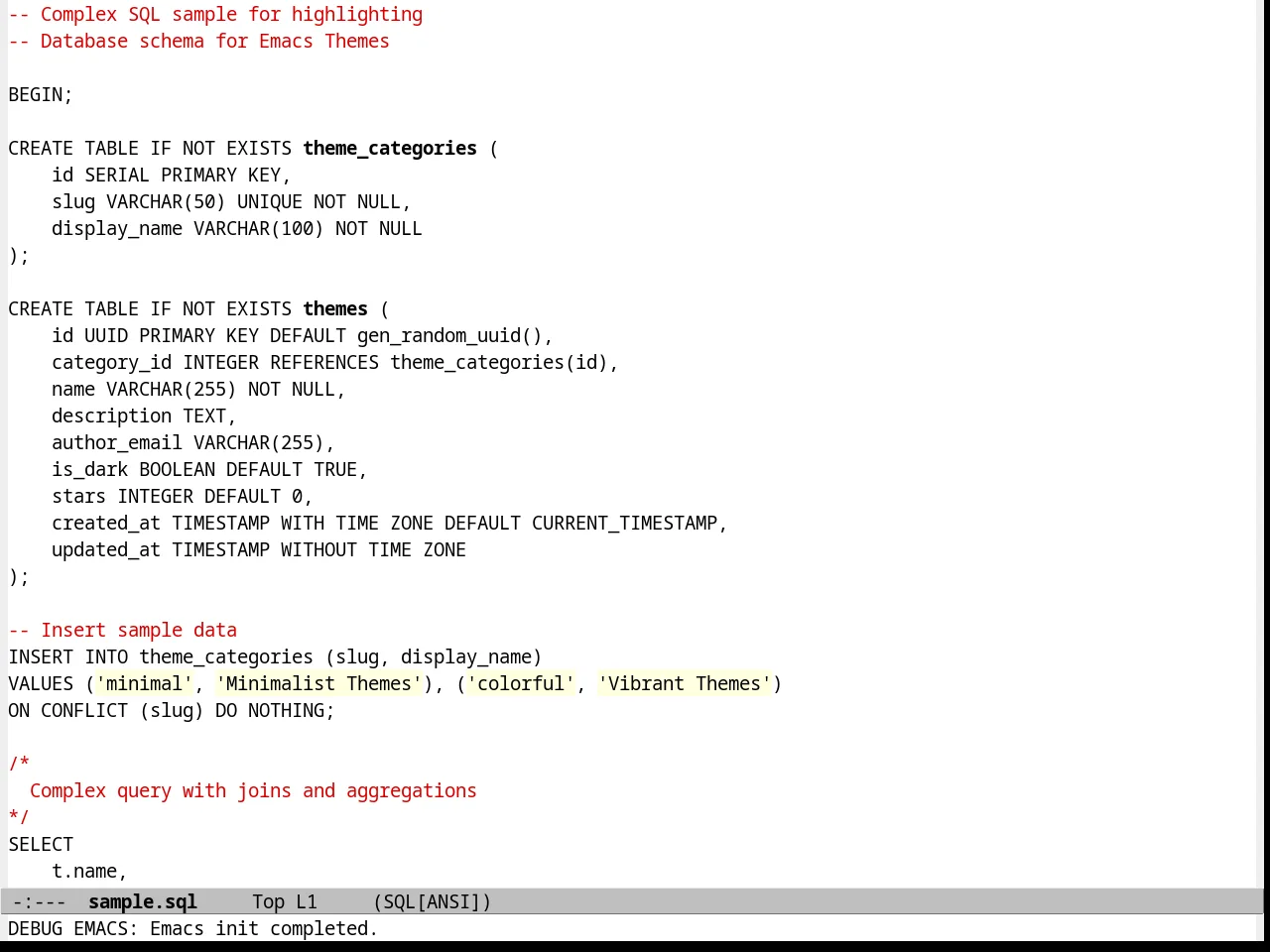 Commentary Theme in sql-mode