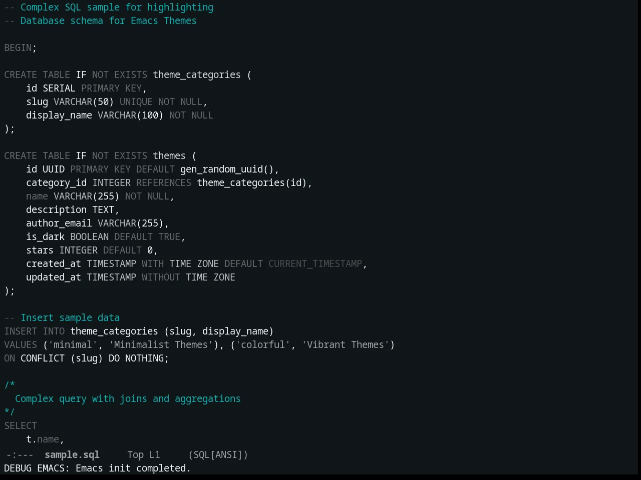 Constant Theme in sql-mode