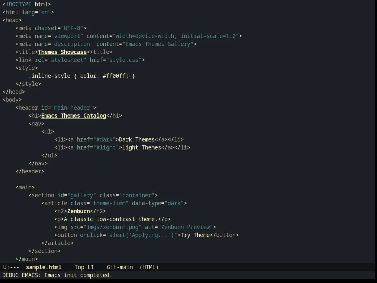 Creamsody Dark Theme in html-mode
