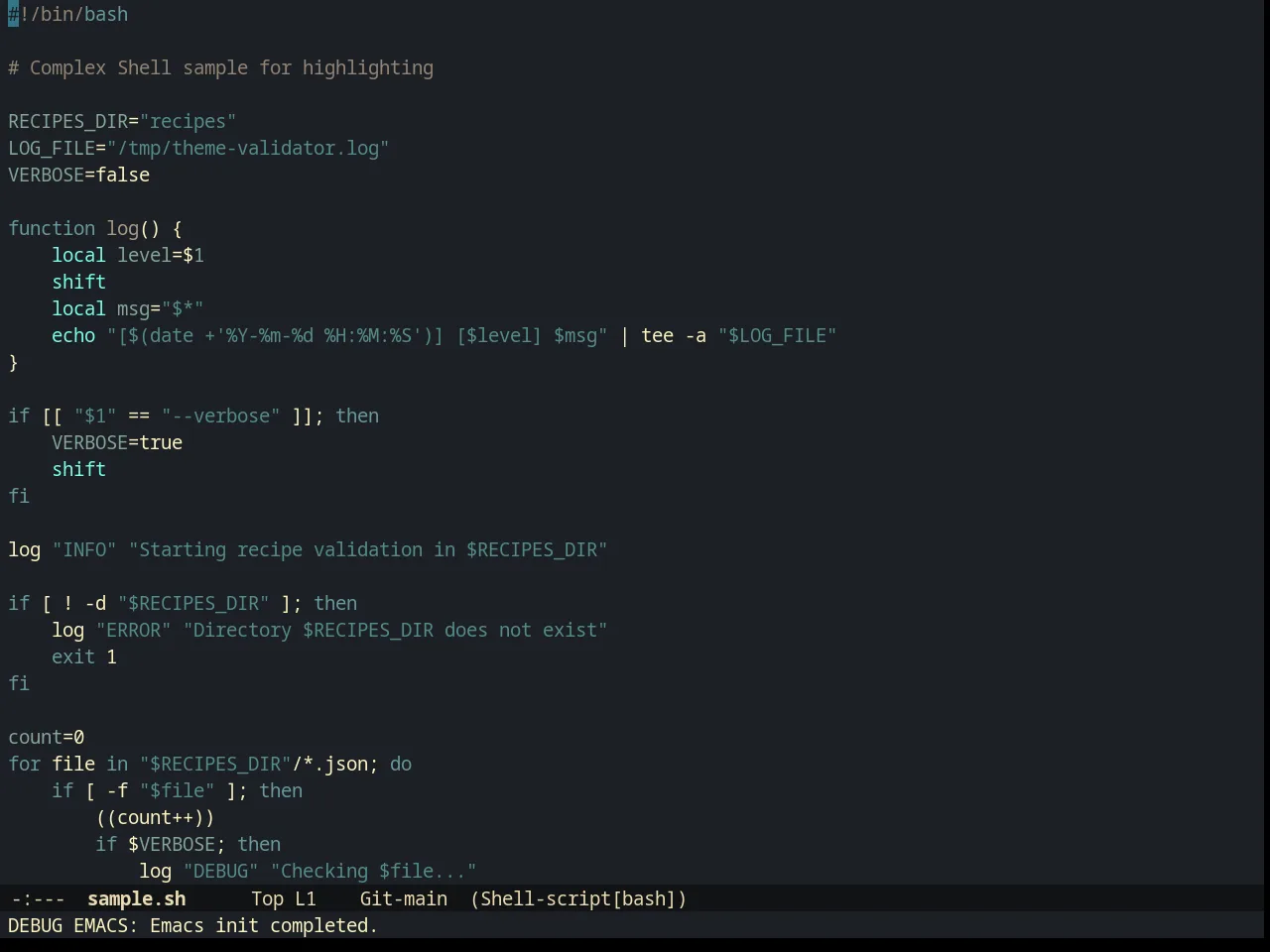 Creamsody Dark Theme in sh-mode