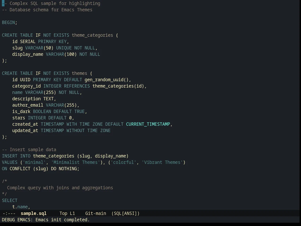Creamsody Dark Theme in sql-mode