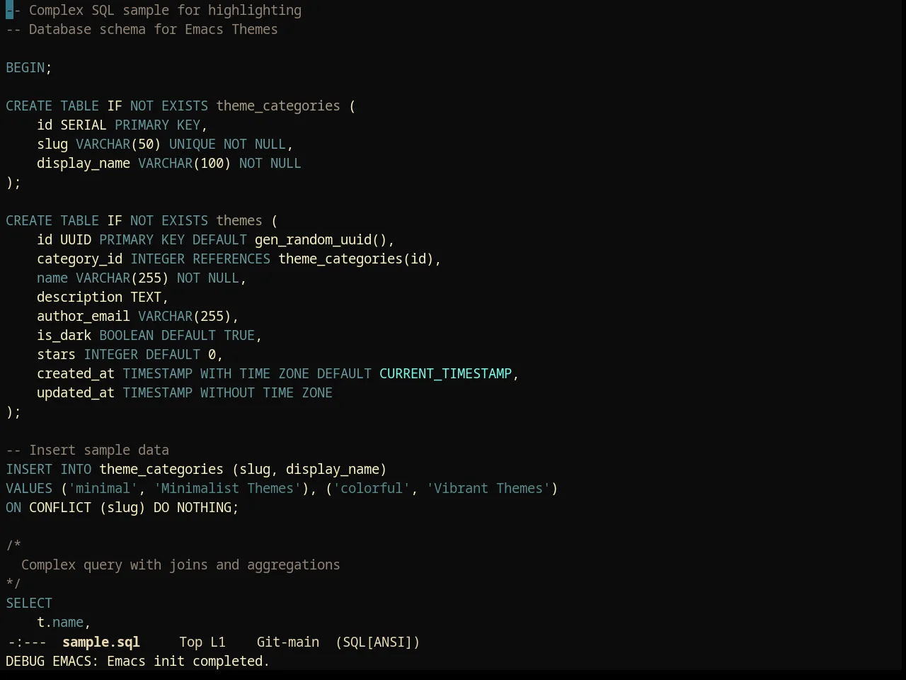 Creamsody Obsidian Theme in sql-mode