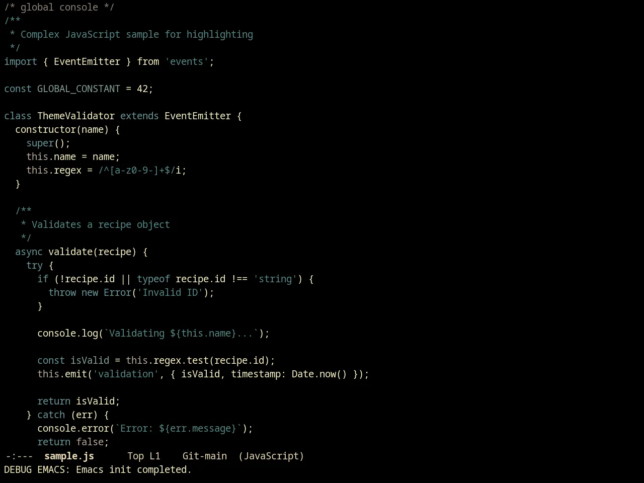 Creamsody Pitchblack Theme in javascript-mode