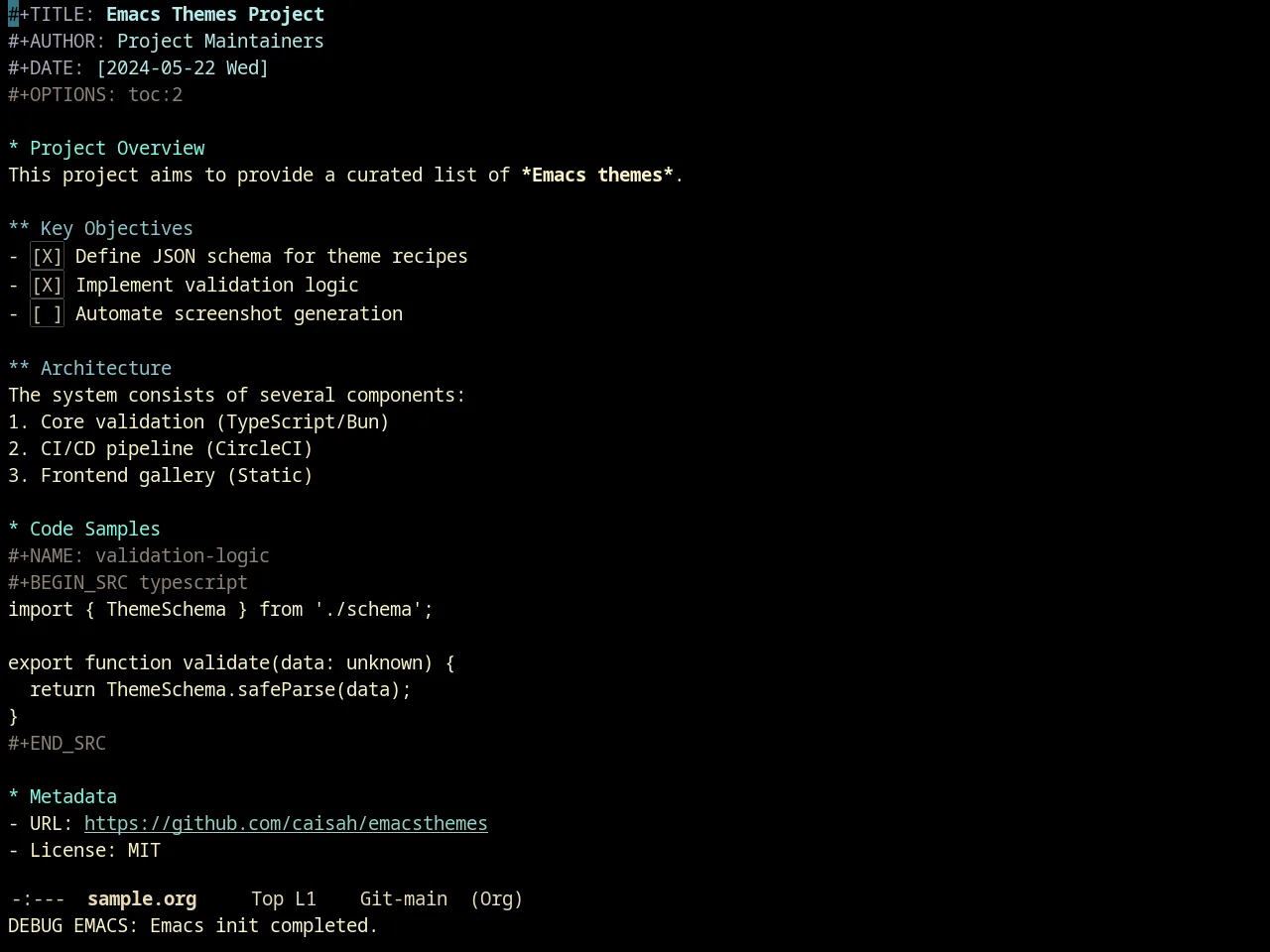 Creamsody Pitchblack Theme in org-mode