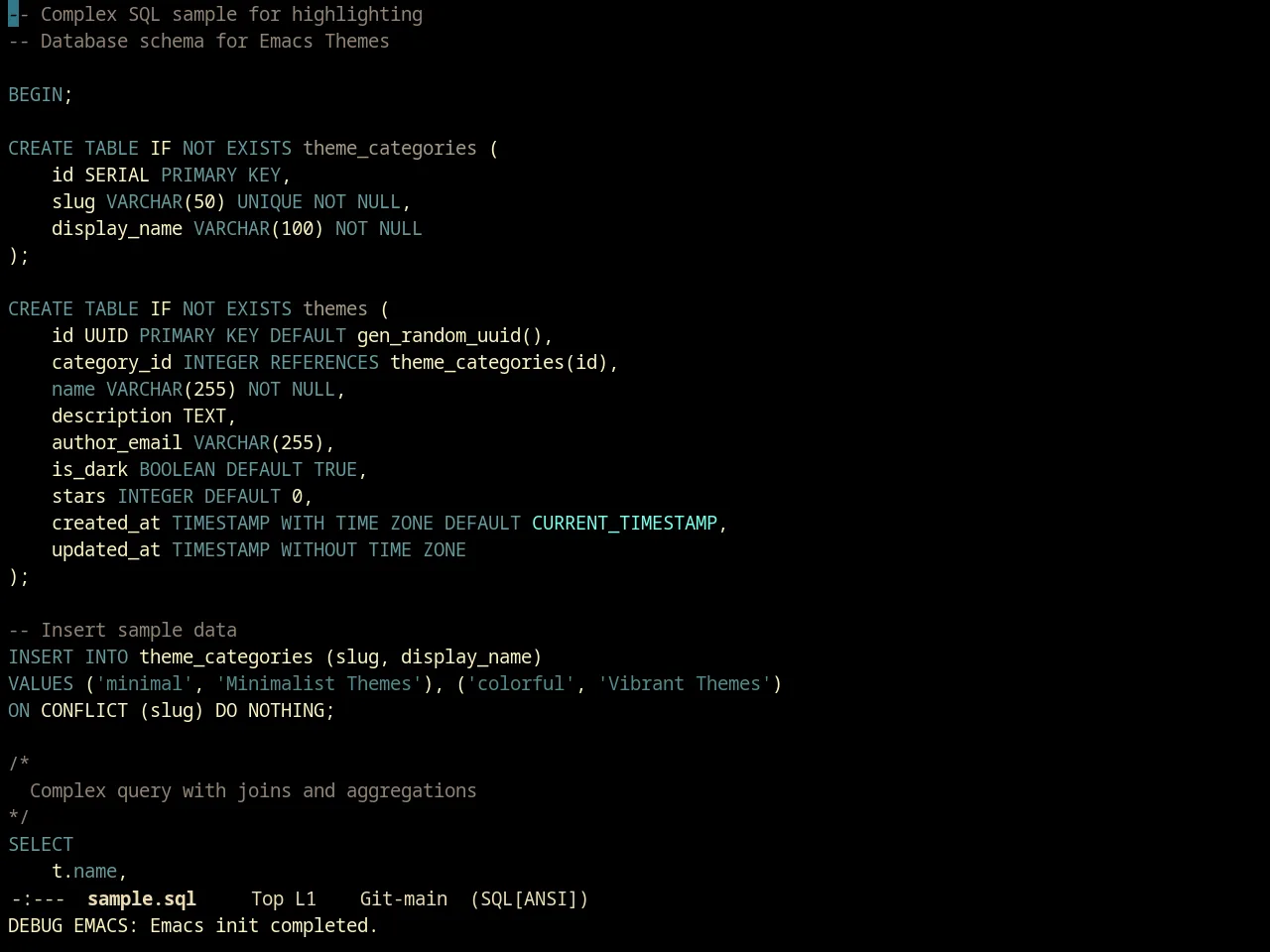 Creamsody Pitchblack Theme in sql-mode