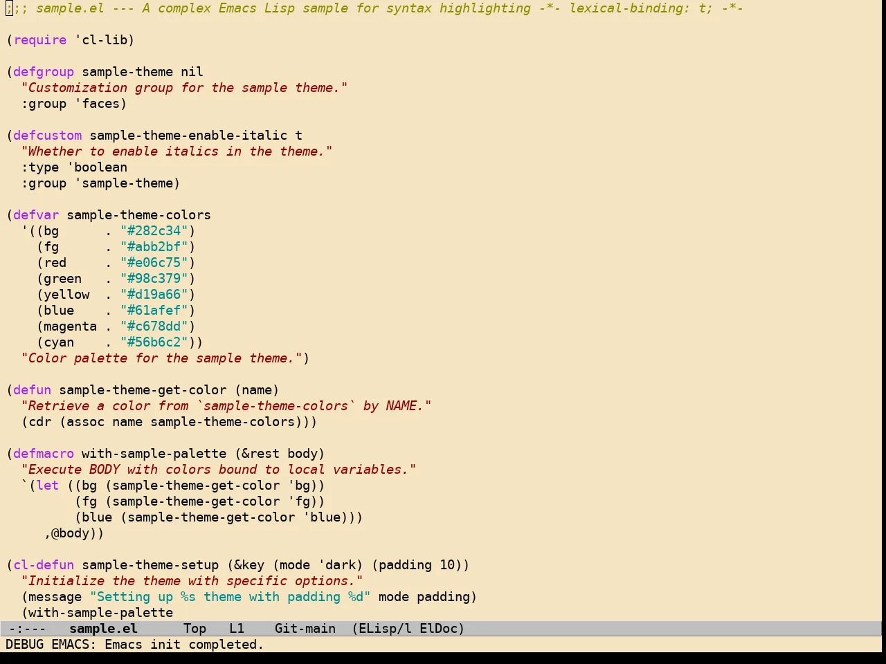 Creamy Theme in emacs-lisp-mode