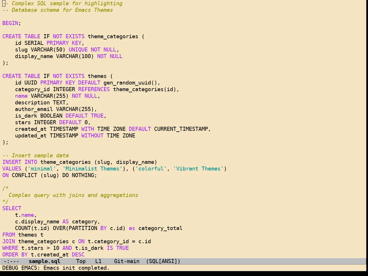 Creamy Theme in sql-mode