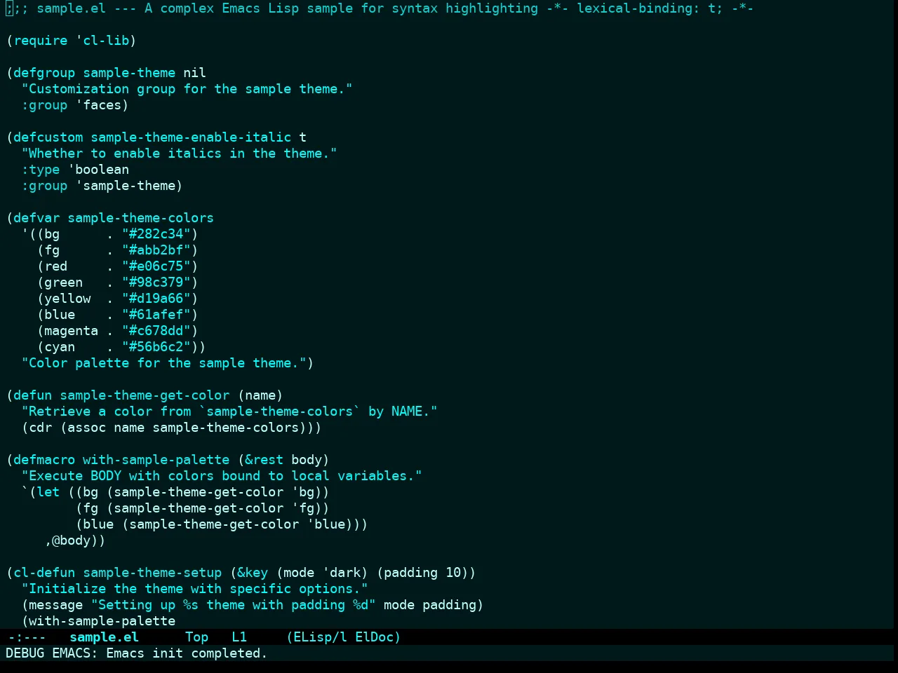 Cyanometric Theme in emacs-lisp-mode