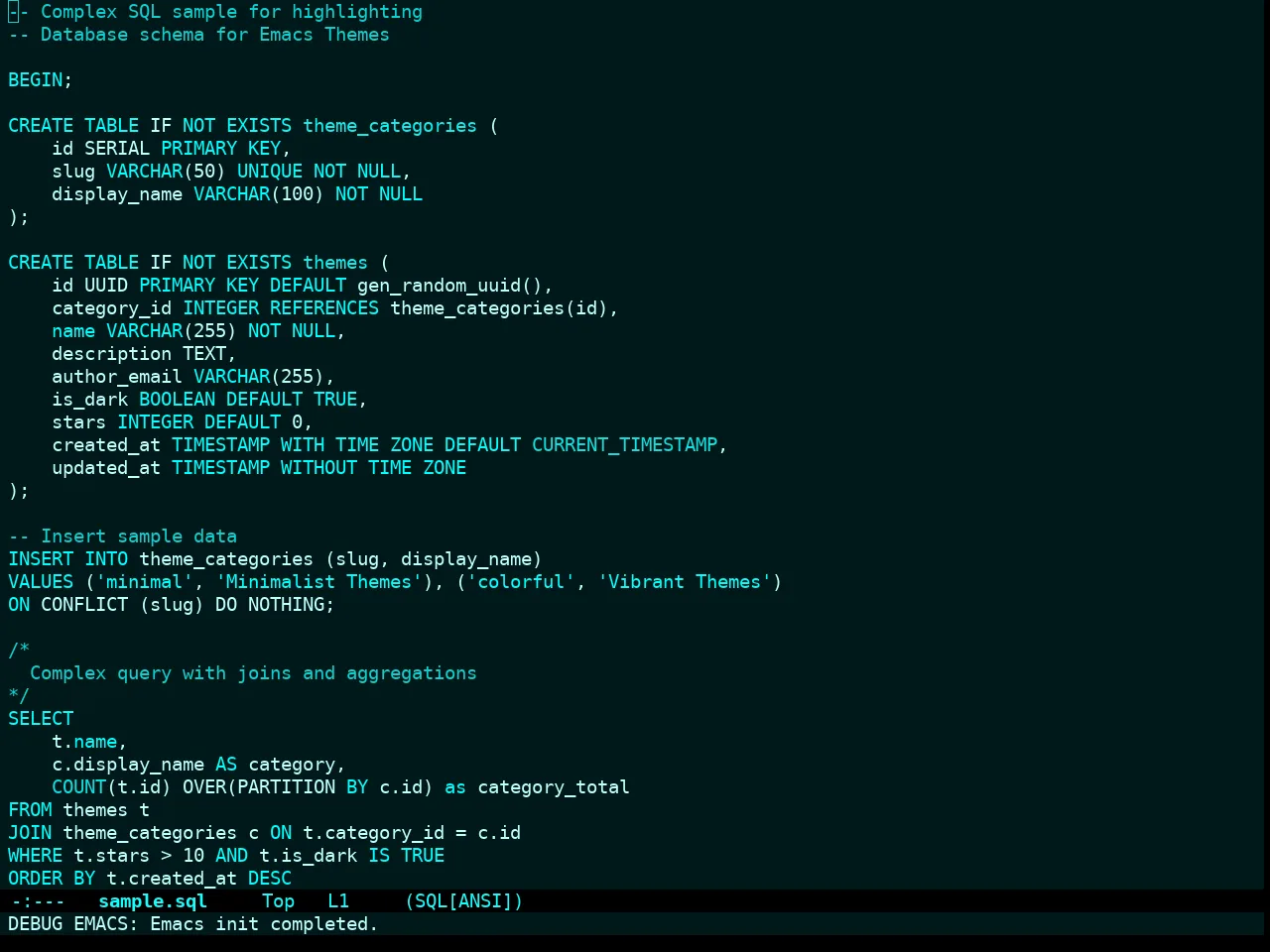 Cyanometric Theme in sql-mode