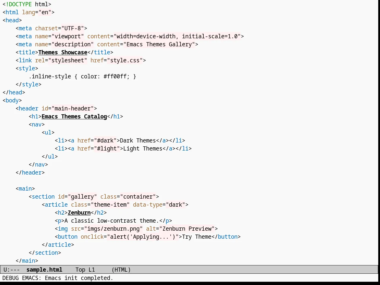 Dakrone Light Theme in html-mode