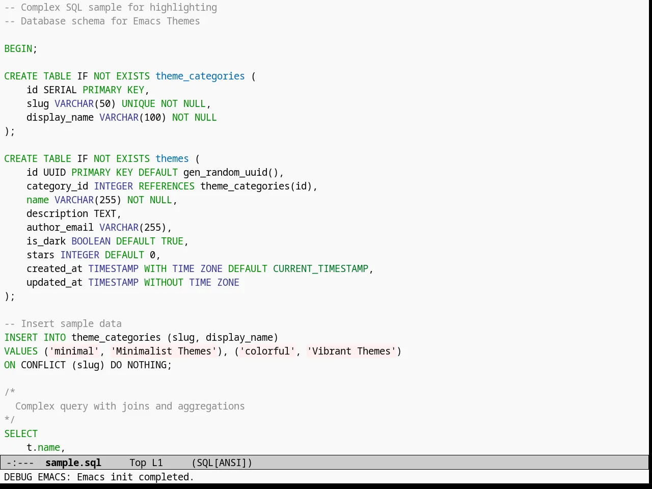 Dakrone Light Theme in sql-mode