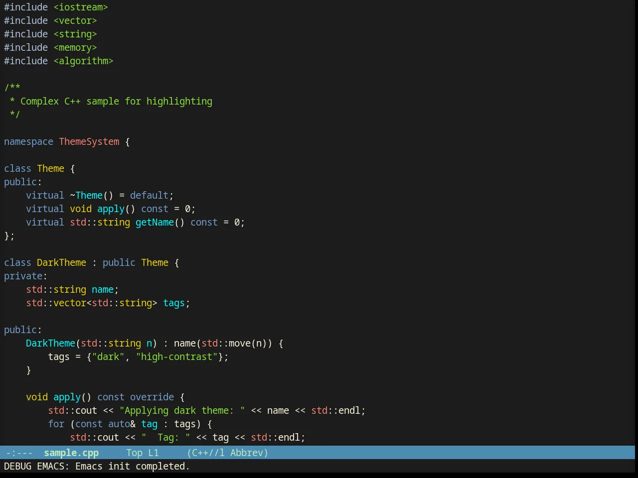 Dakrone Theme in c++-mode