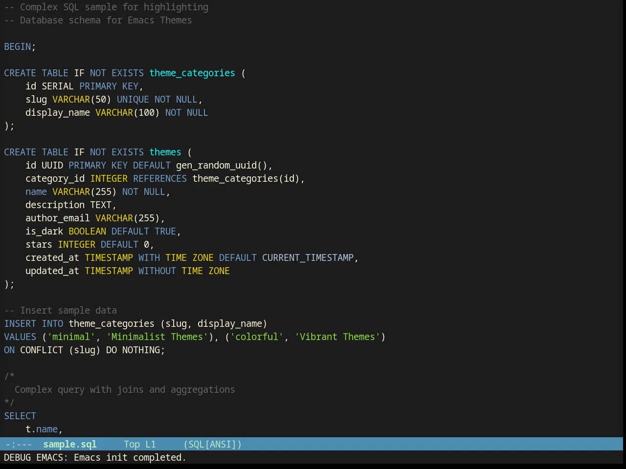 Dakrone Theme in sql-mode