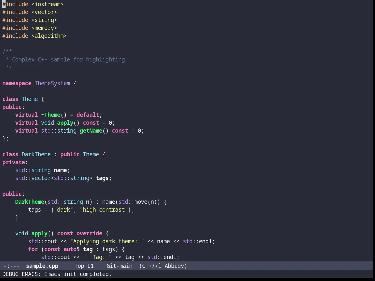 Darcula Theme in c++-mode