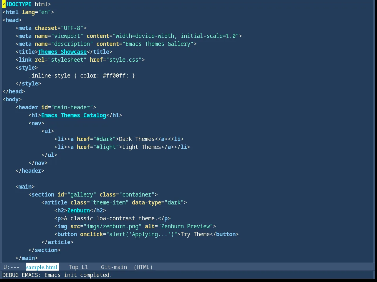 Dark Blue 2 Theme in html-mode