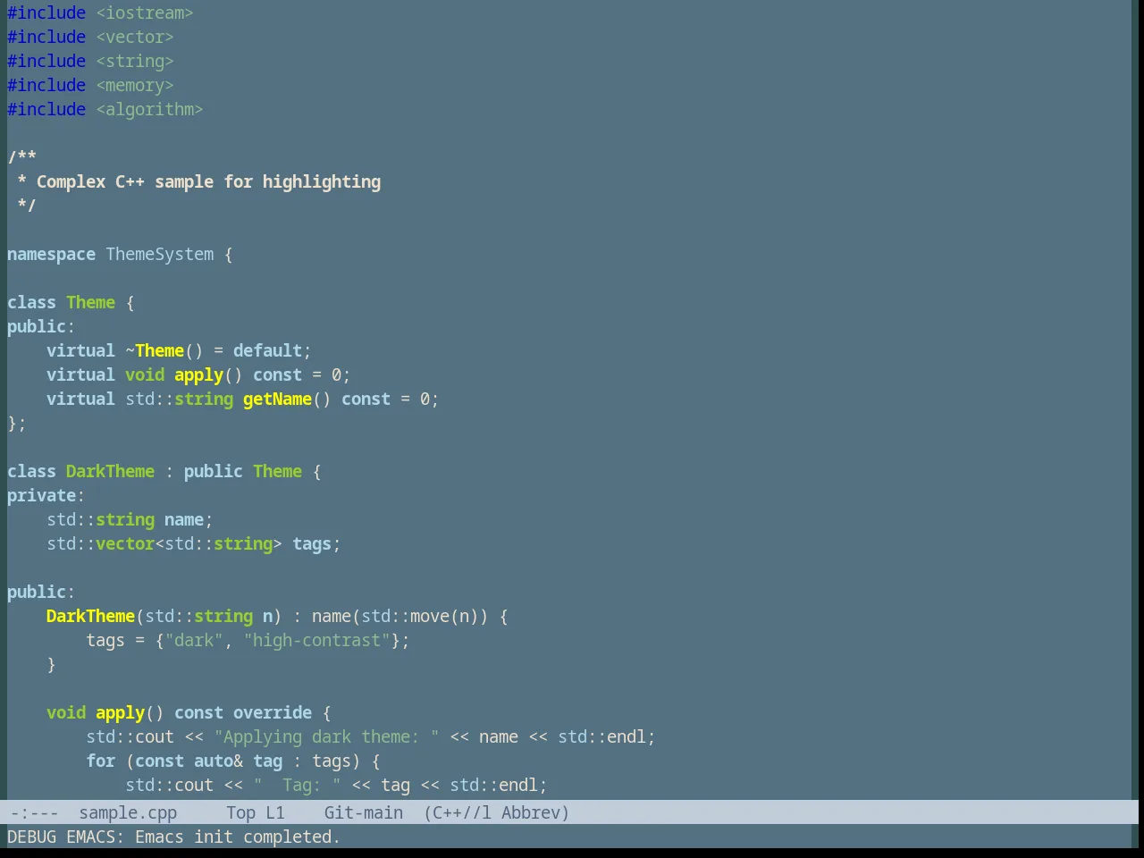 Dark Blue Theme in c++-mode
