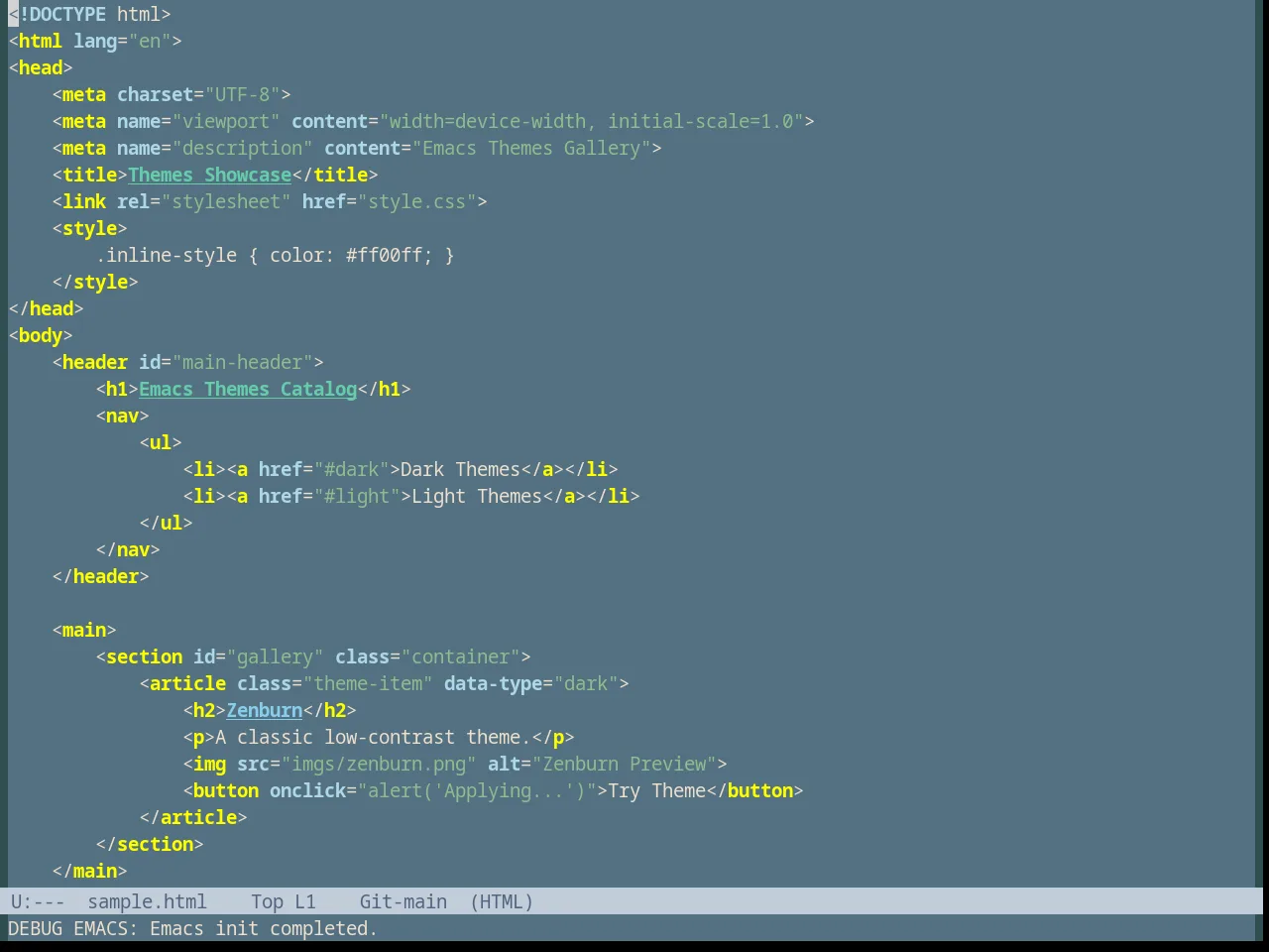 Dark Blue Theme in html-mode