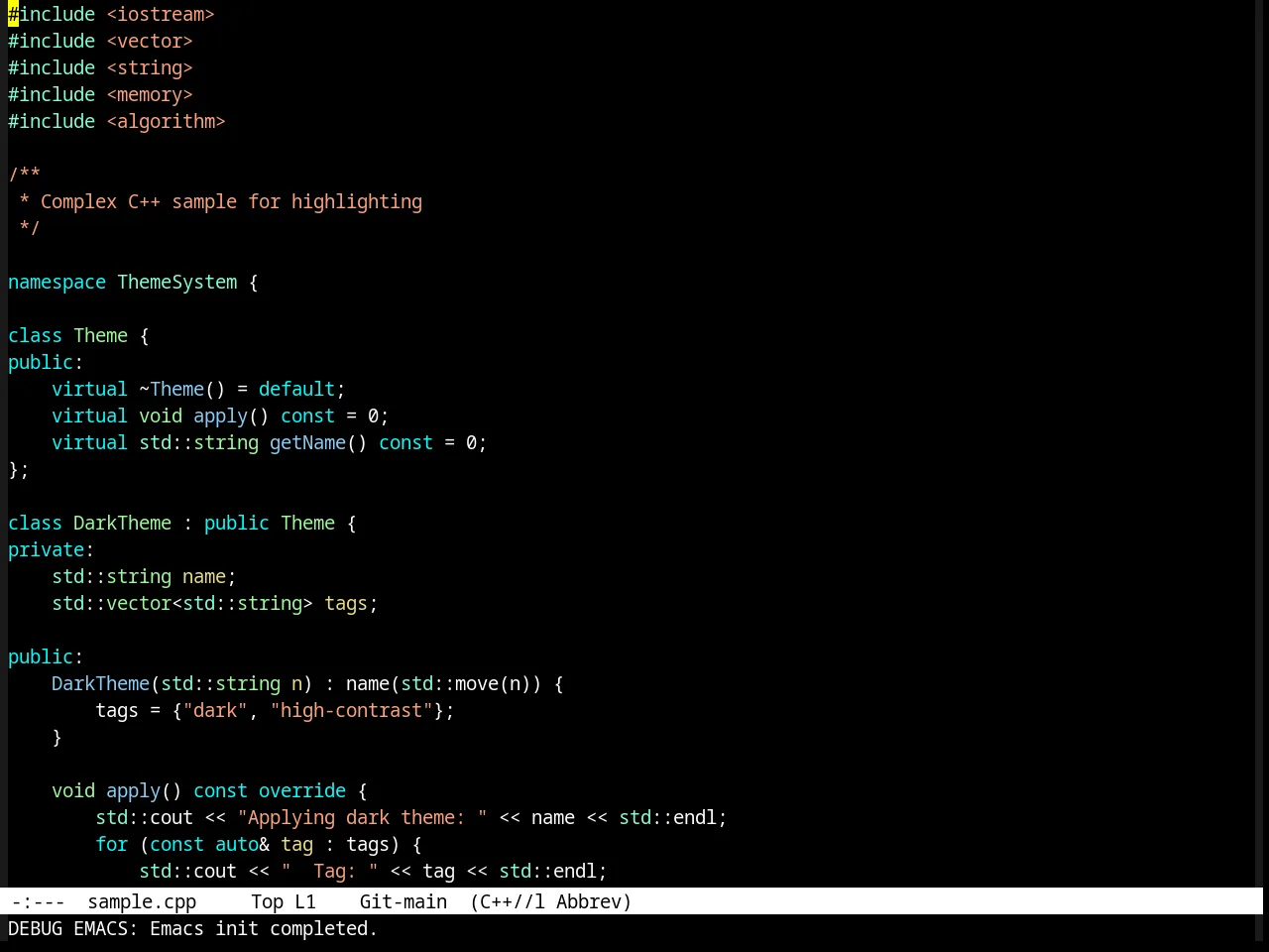 Dark Laptop Theme in c++-mode