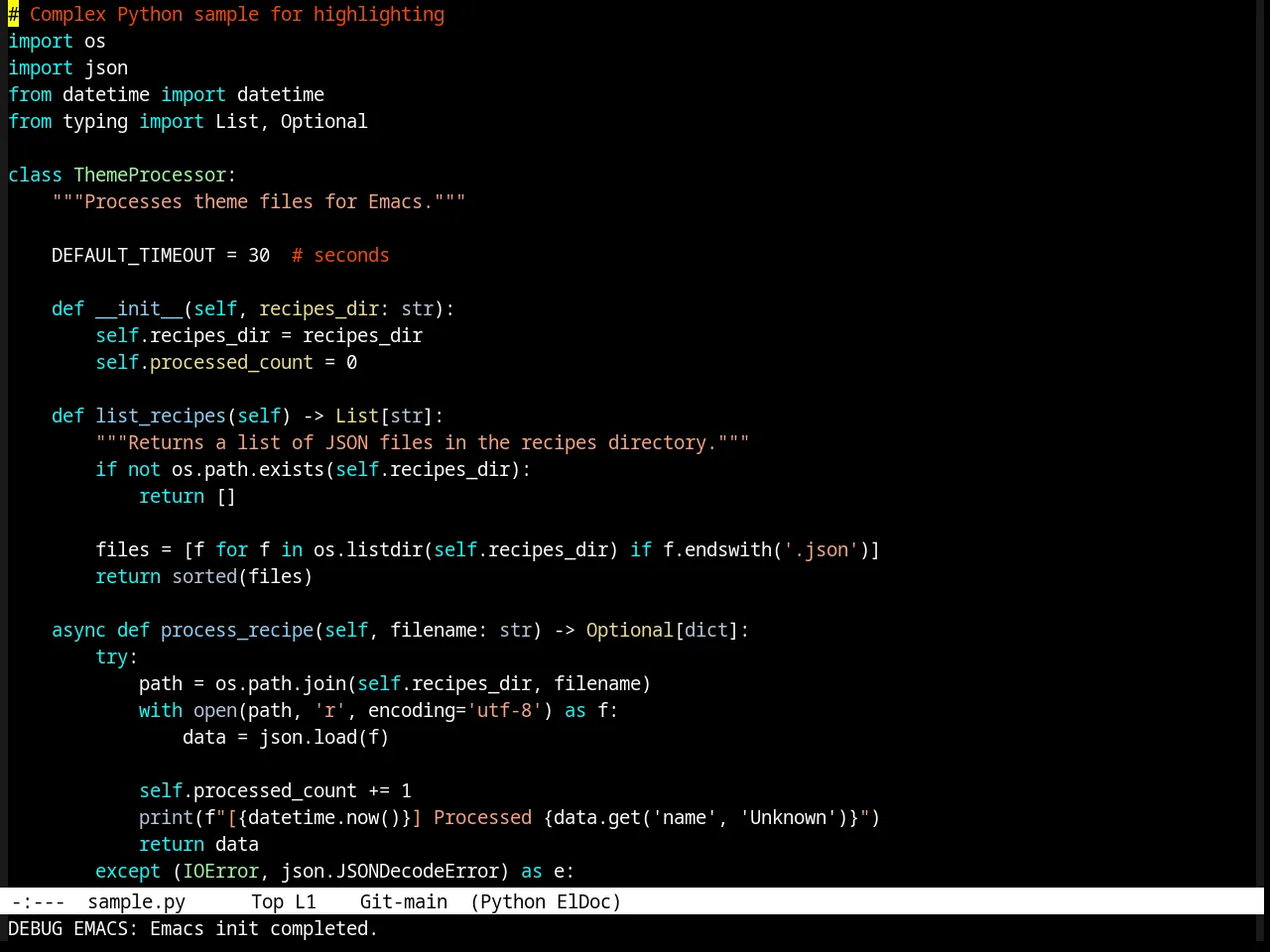 Dark Laptop Theme in python-mode