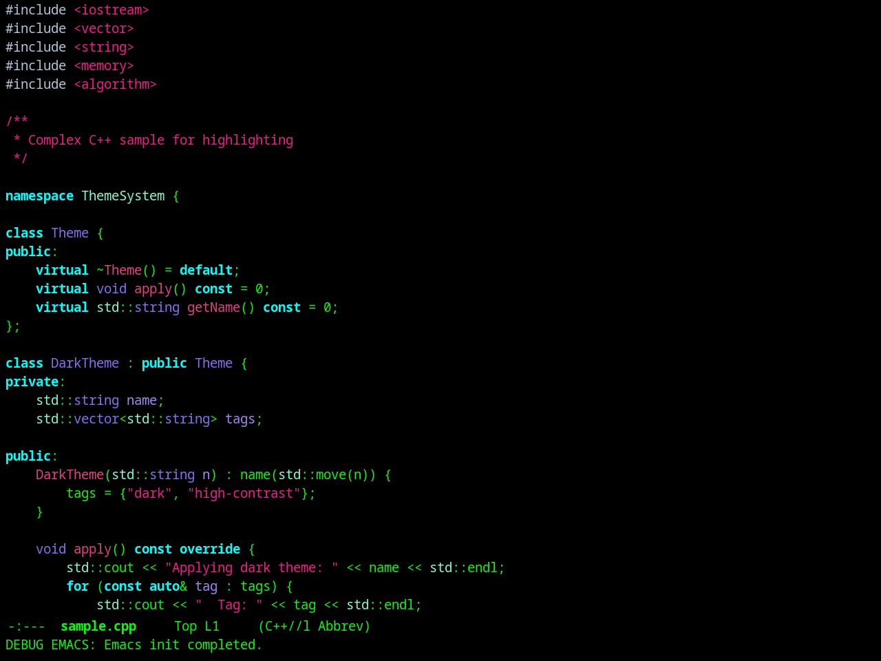 Dark Mint Theme in c++-mode