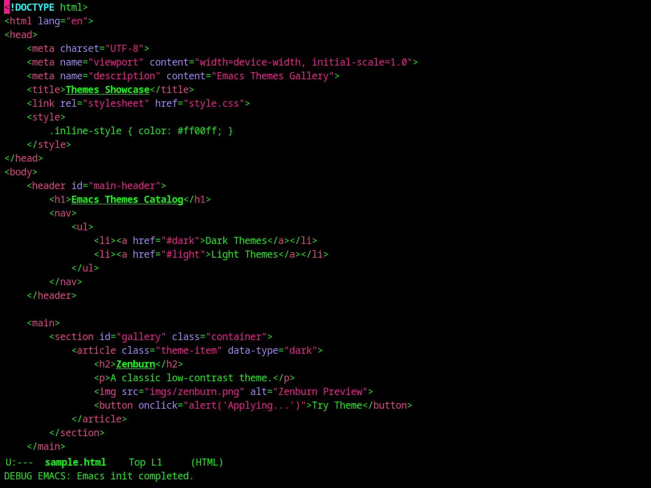 Dark Mint Theme in html-mode