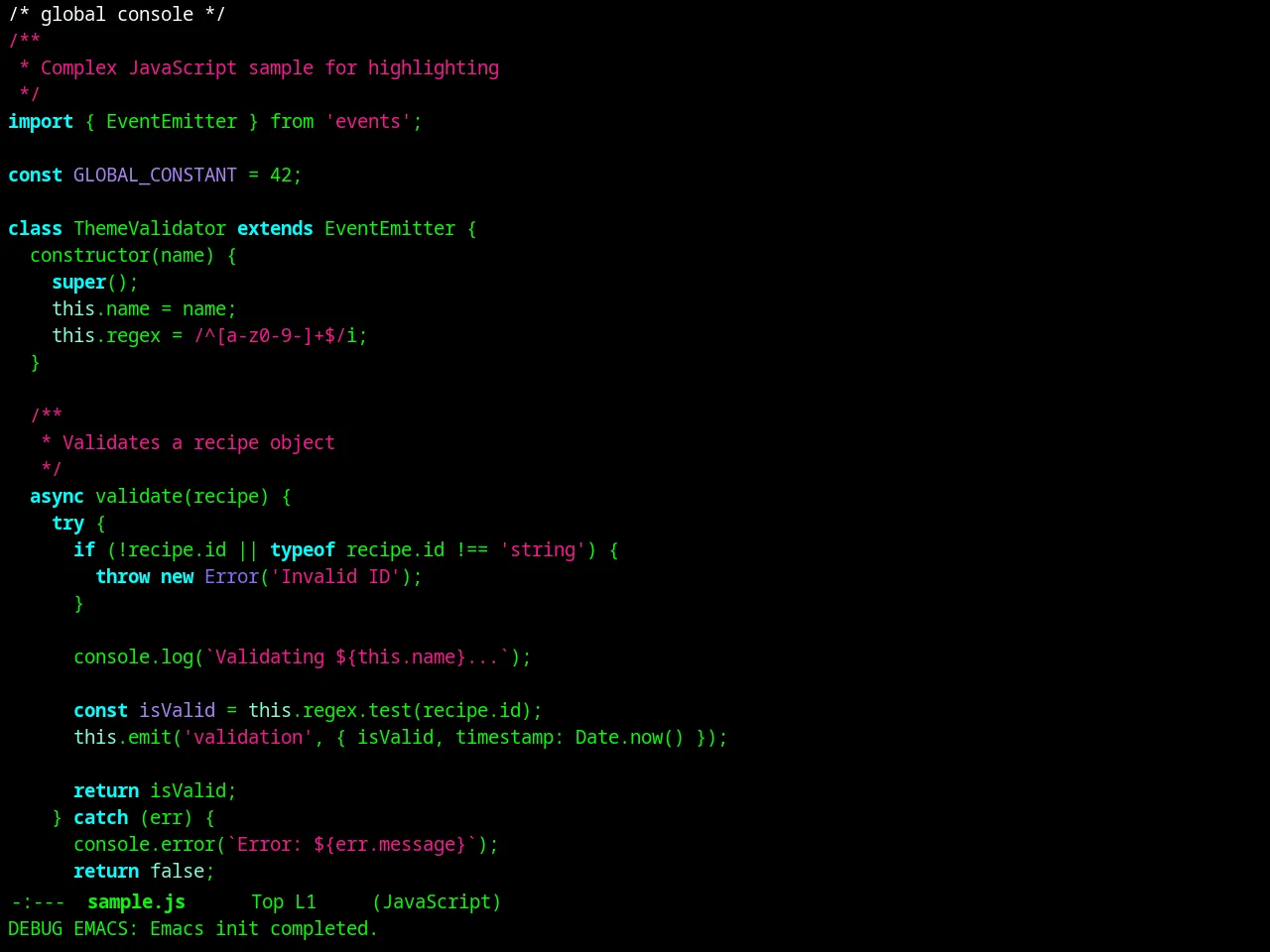 Dark Mint Theme in javascript-mode