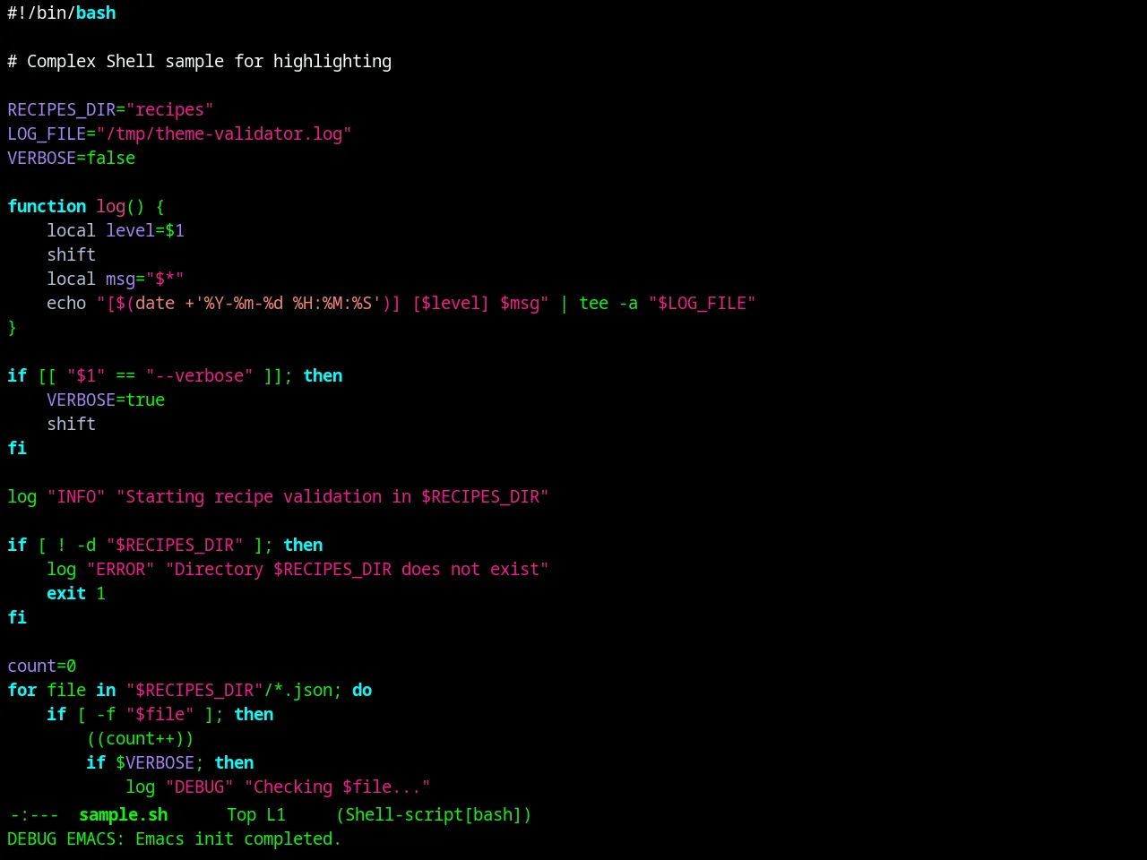 Dark Mint Theme in sh-mode