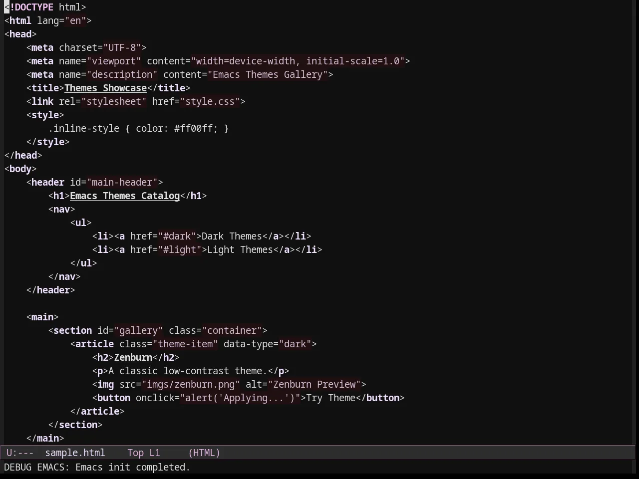 Dark Pink Theme in html-mode
