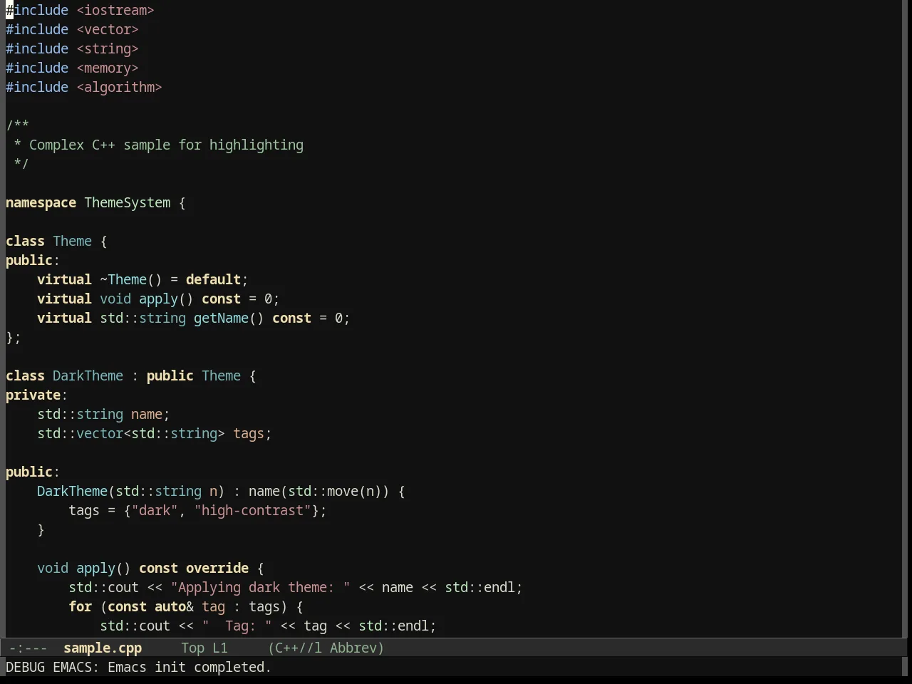 Darkburn Theme in c++-mode