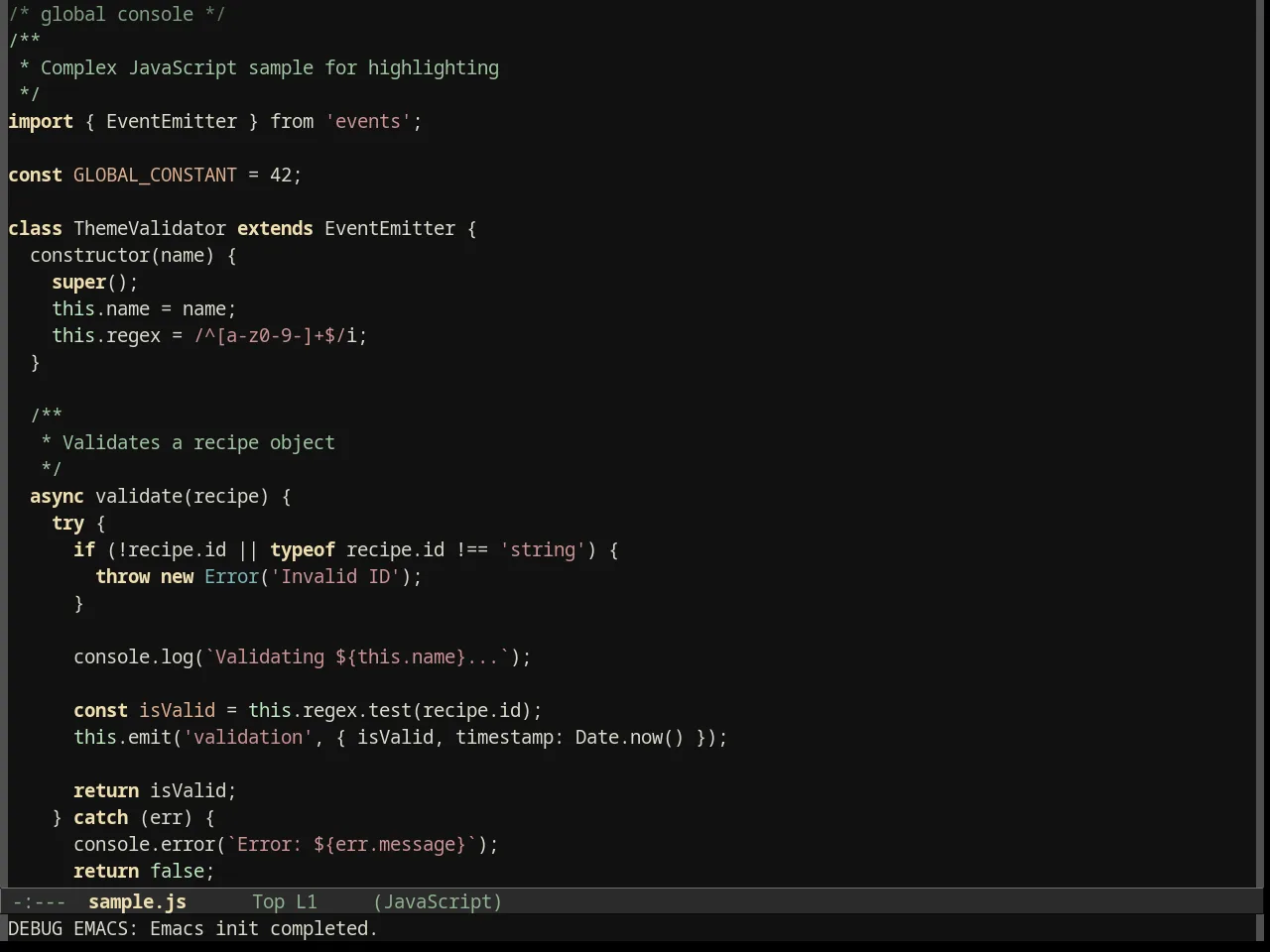 Darkburn Theme in javascript-mode