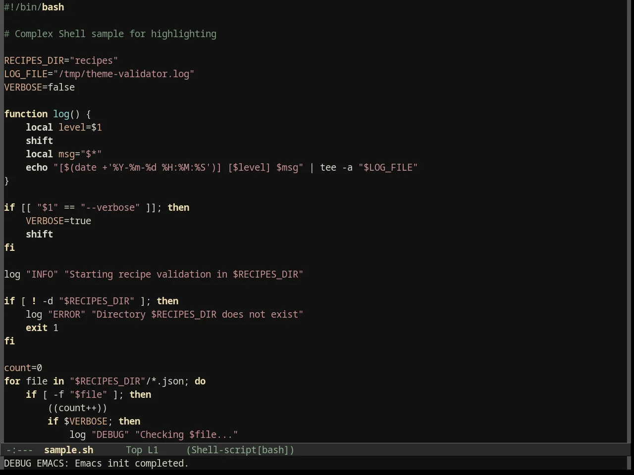 Darkburn Theme in sh-mode