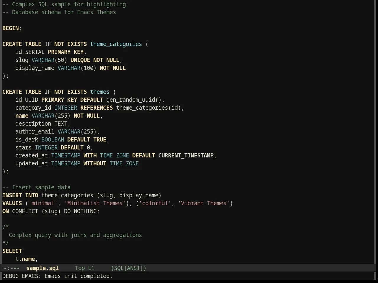 Darkburn Theme in sql-mode