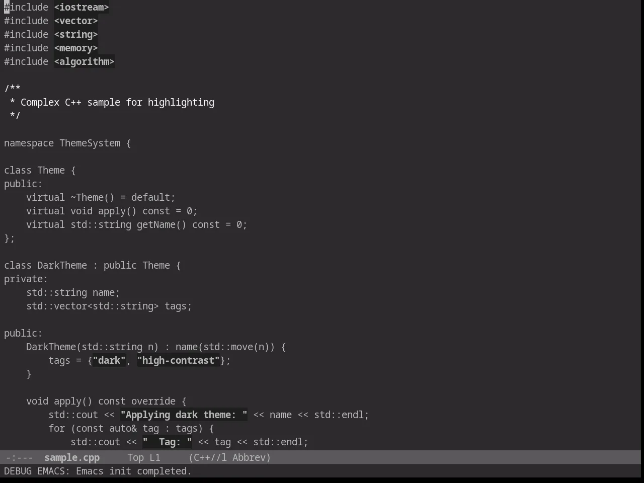 Darkless Theme in c++-mode