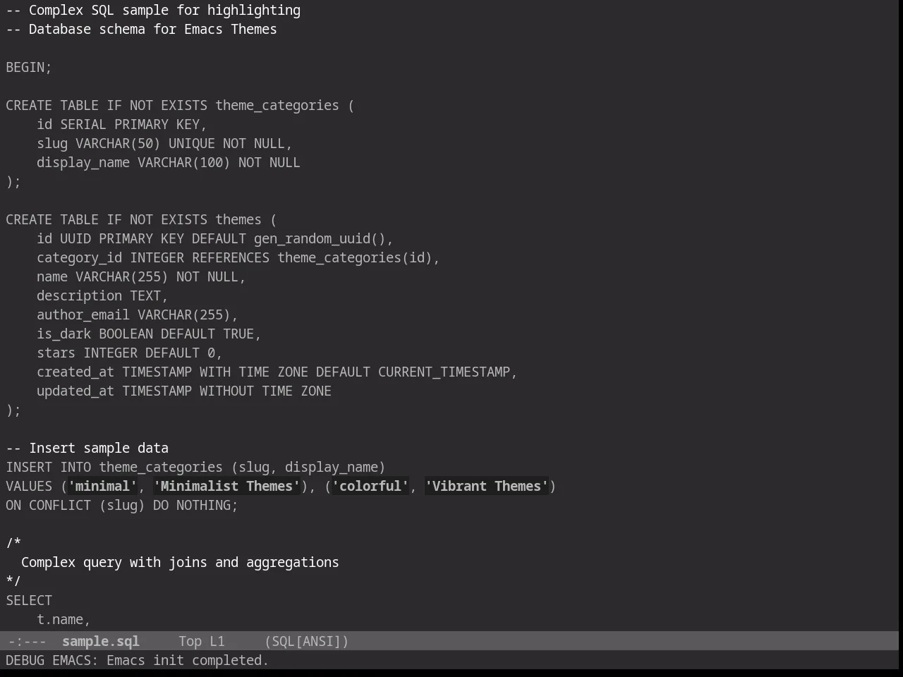 Darkless Theme in sql-mode