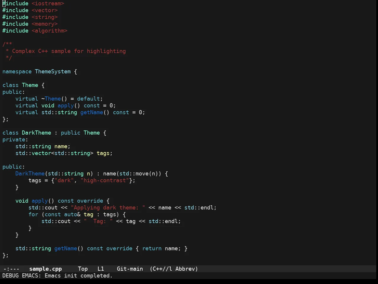 Darkmine Theme in c++-mode