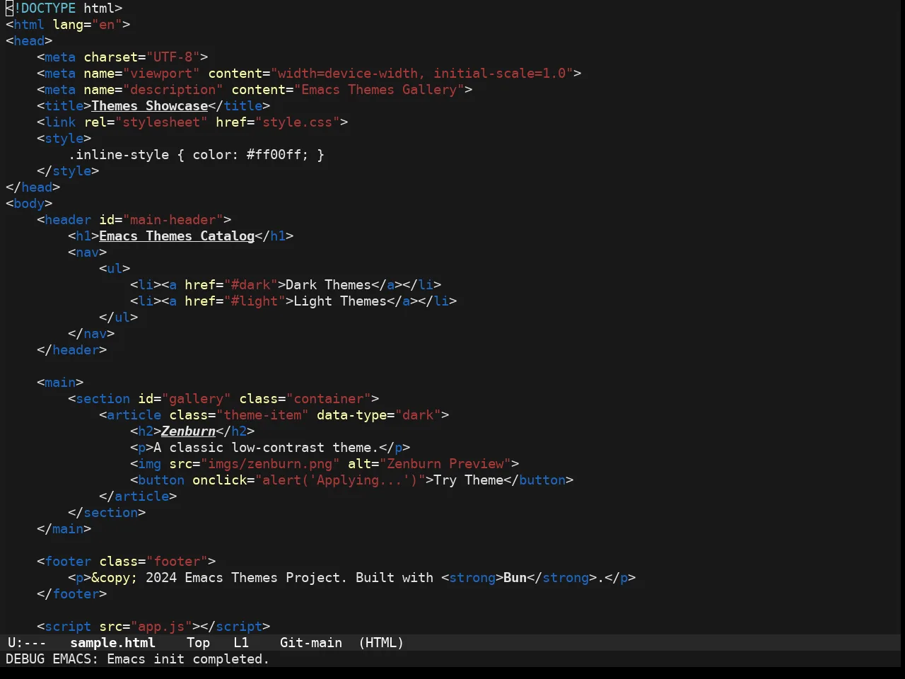 Darkmine Theme in html-mode
