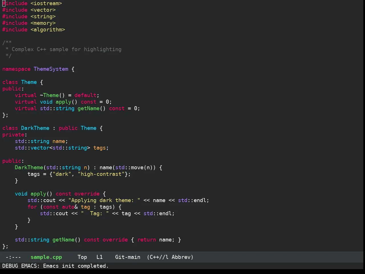 Darkokai Theme in c++-mode