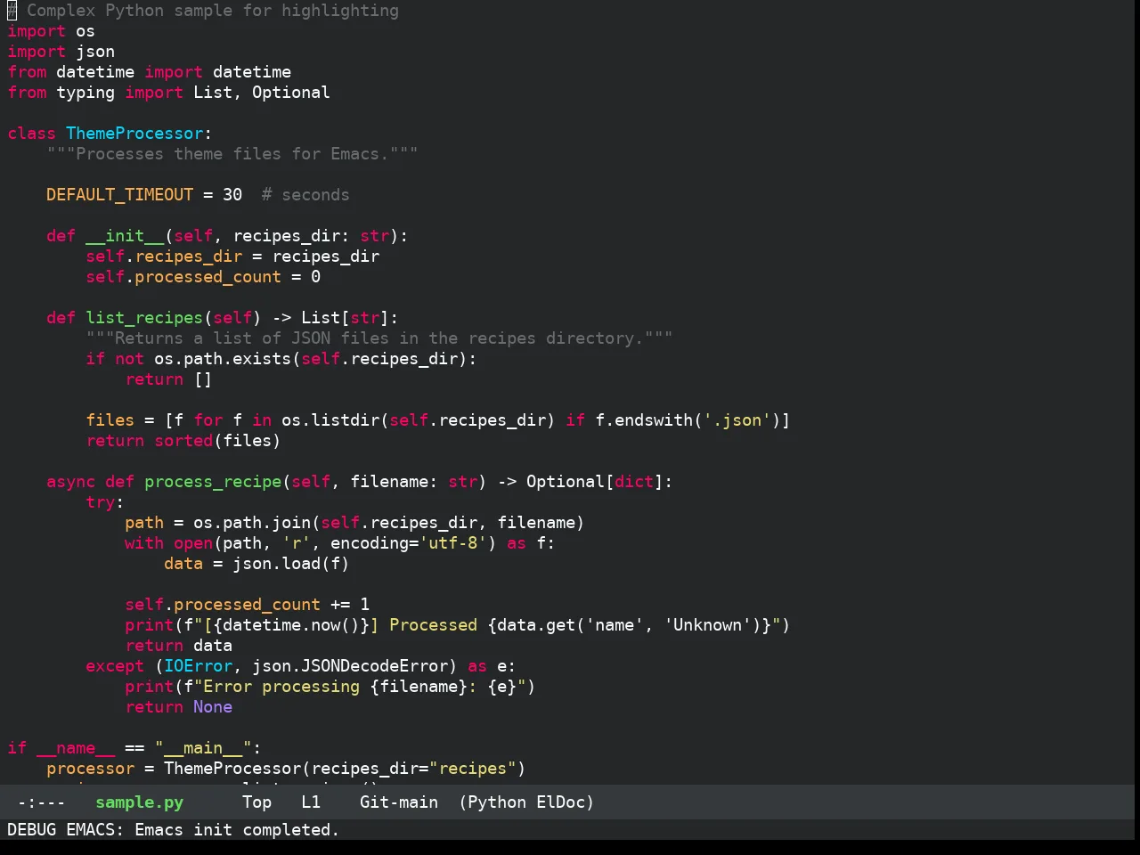 Darkokai Theme in python-mode