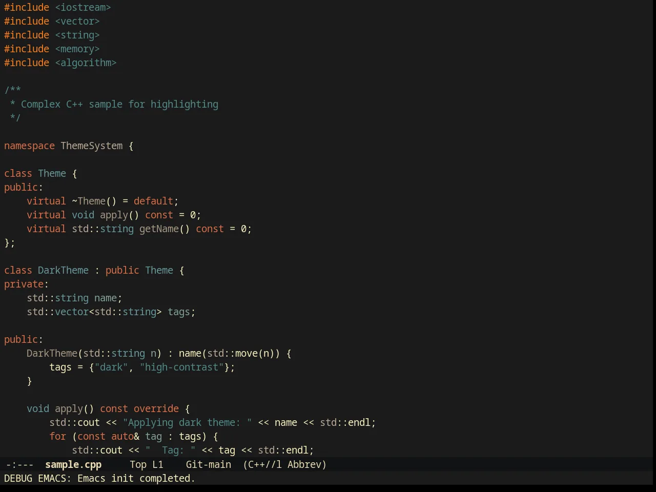 Darktooth Dark Theme in c++-mode