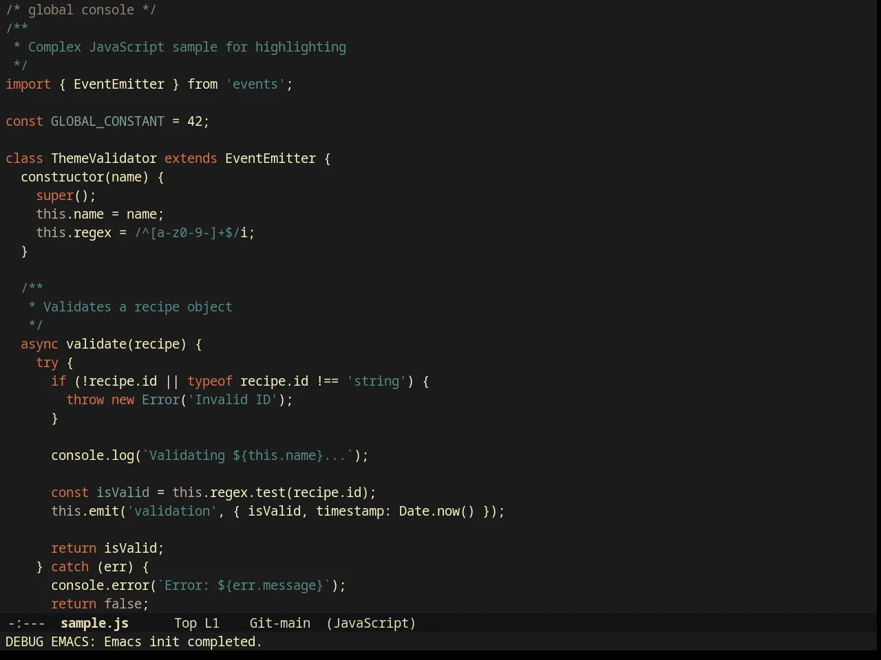 Darktooth Dark Theme in javascript-mode