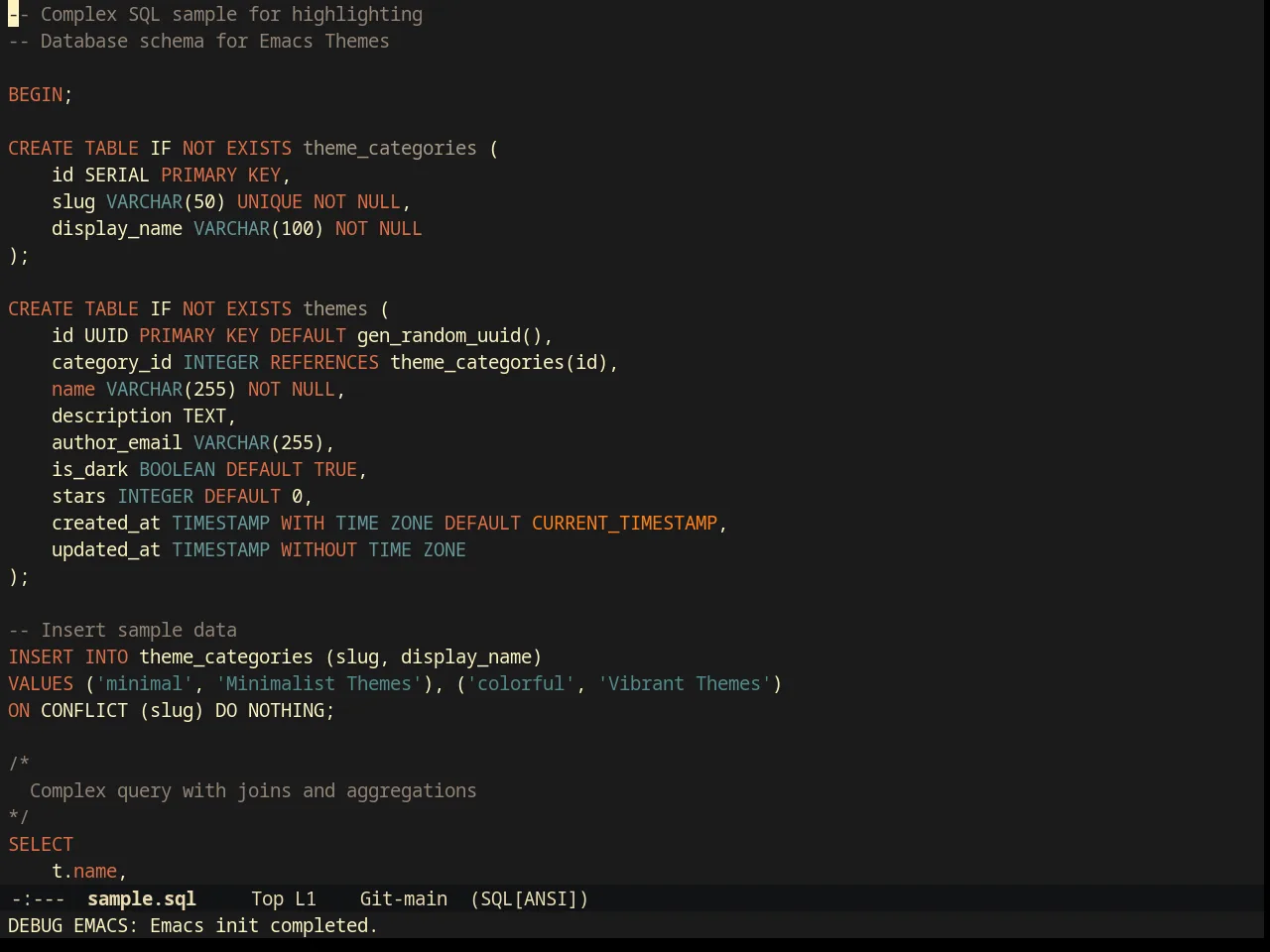Darktooth Dark Theme in sql-mode