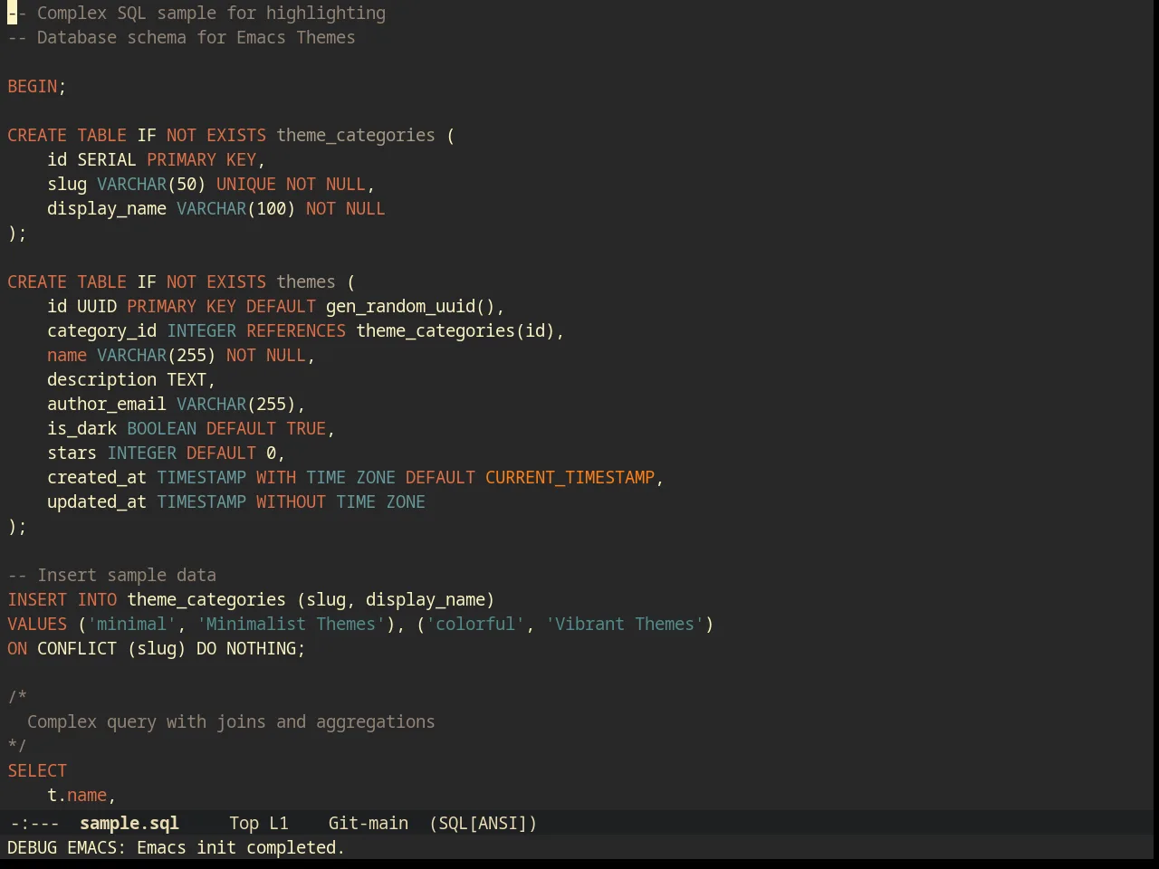 Darktooth Theme in sql-mode