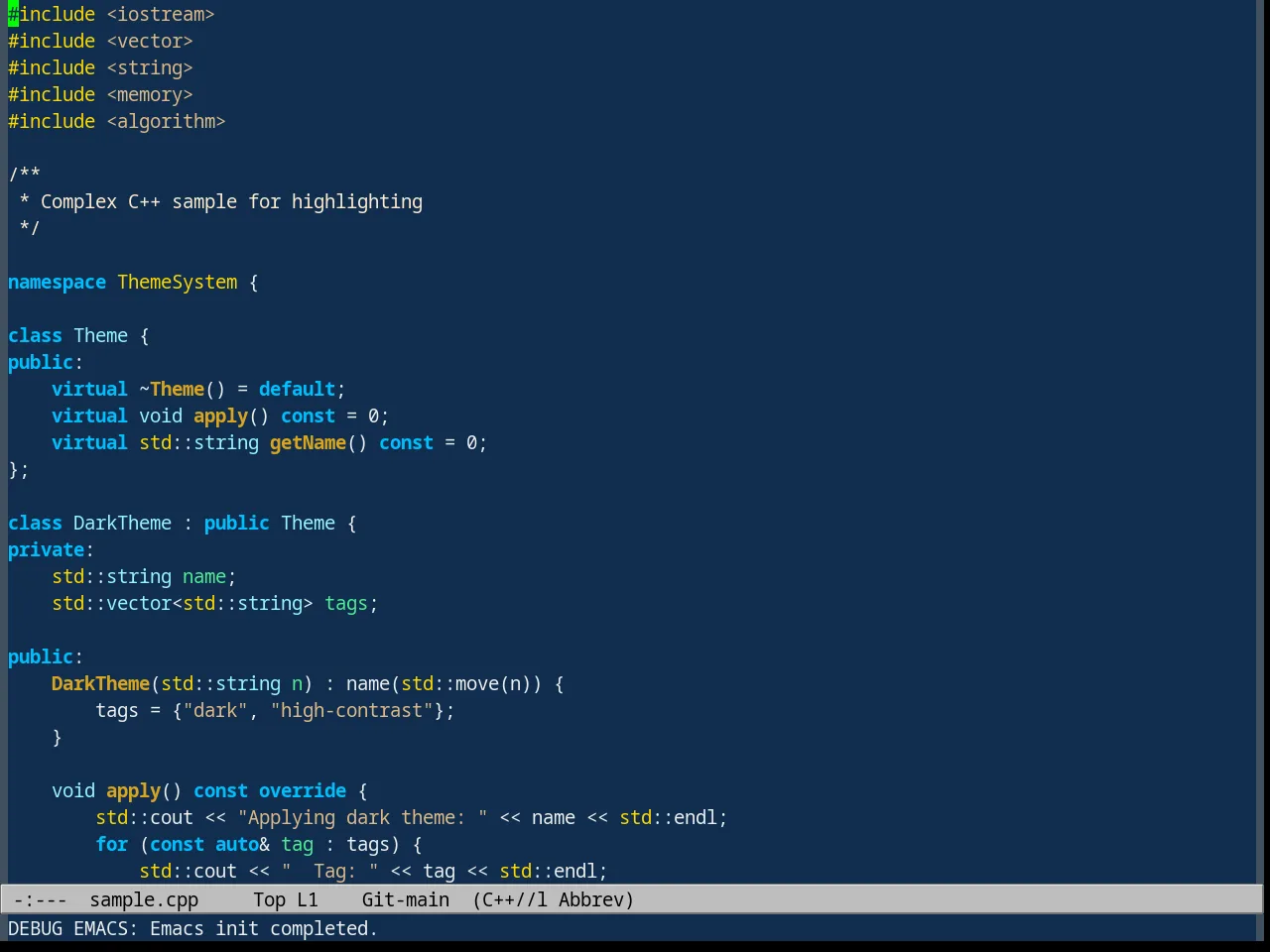 Deep Blue Theme in c++-mode