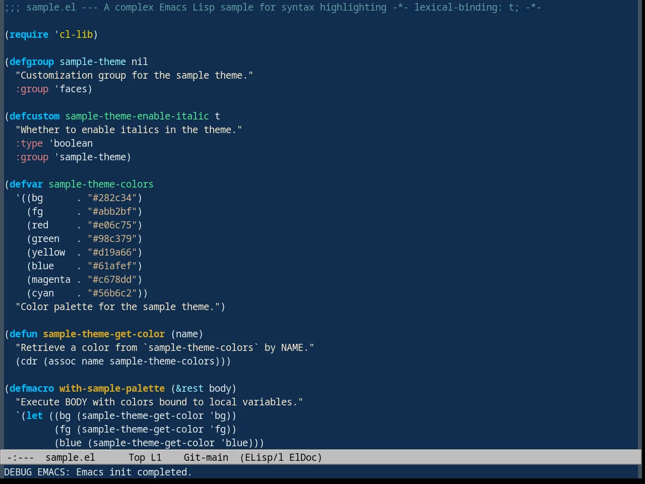 Deep Blue Theme in emacs-lisp-mode