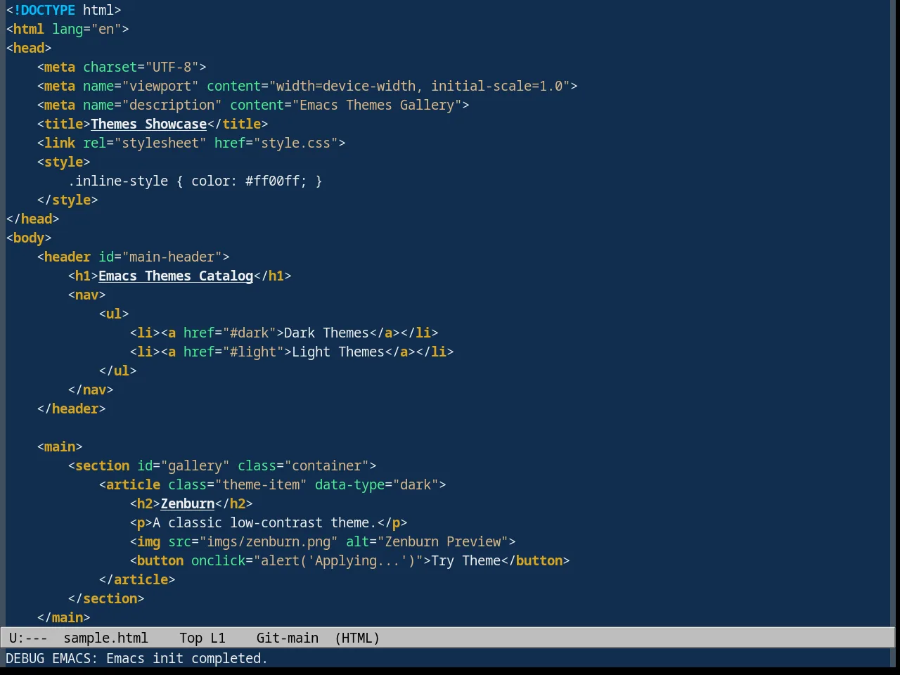 Deep Blue Theme in html-mode