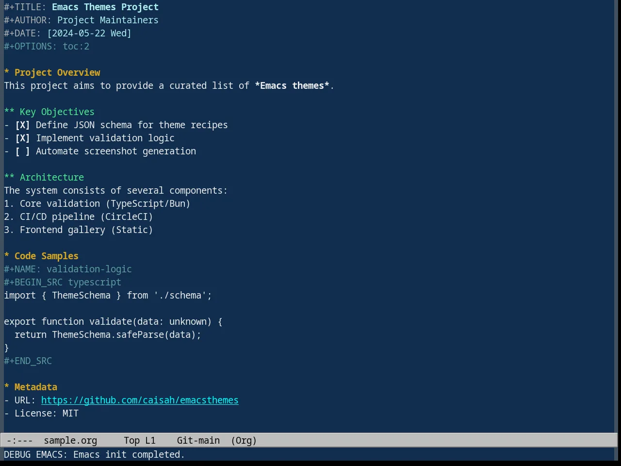 Deep Blue Theme in org-mode